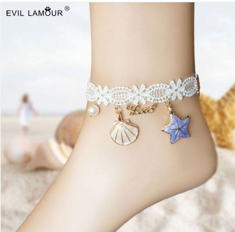 White Lace Shell Anklet