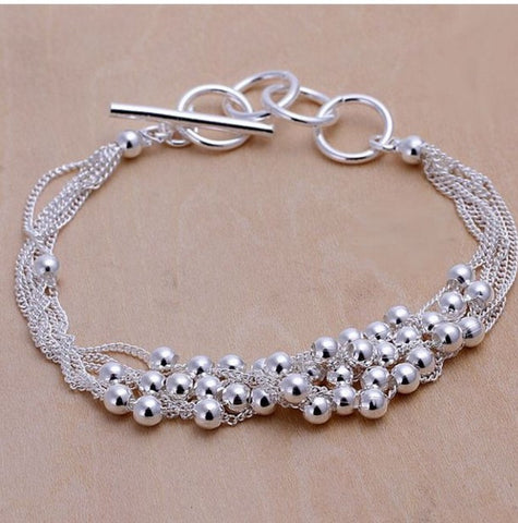 Multi Layer Silver Beads Toggle Bracelet