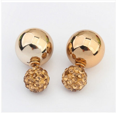 Crystal Two Ball Pearls Stud Earrings