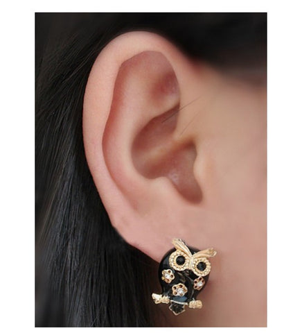 Exquisite Cute Glaze Bird Owl Stud Earrings